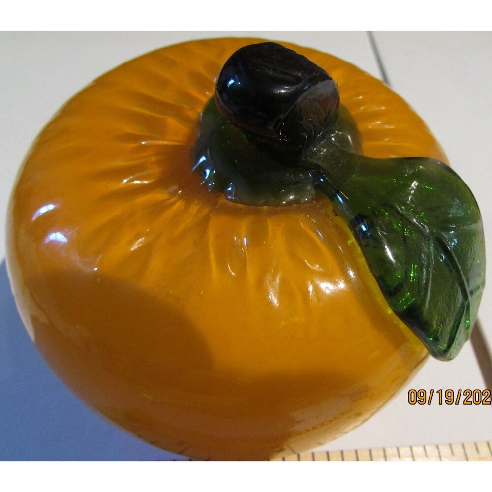 GLASS FRUIT ORANGE GREEN STEM FRUIT FANCO